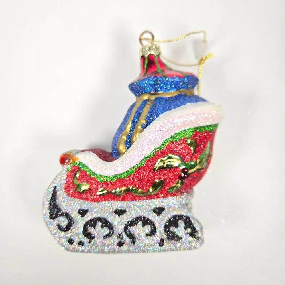 Blown Glass Christmas Ornament Santa's Sleigh Glitter Sparkle Bejeweled Costco‎